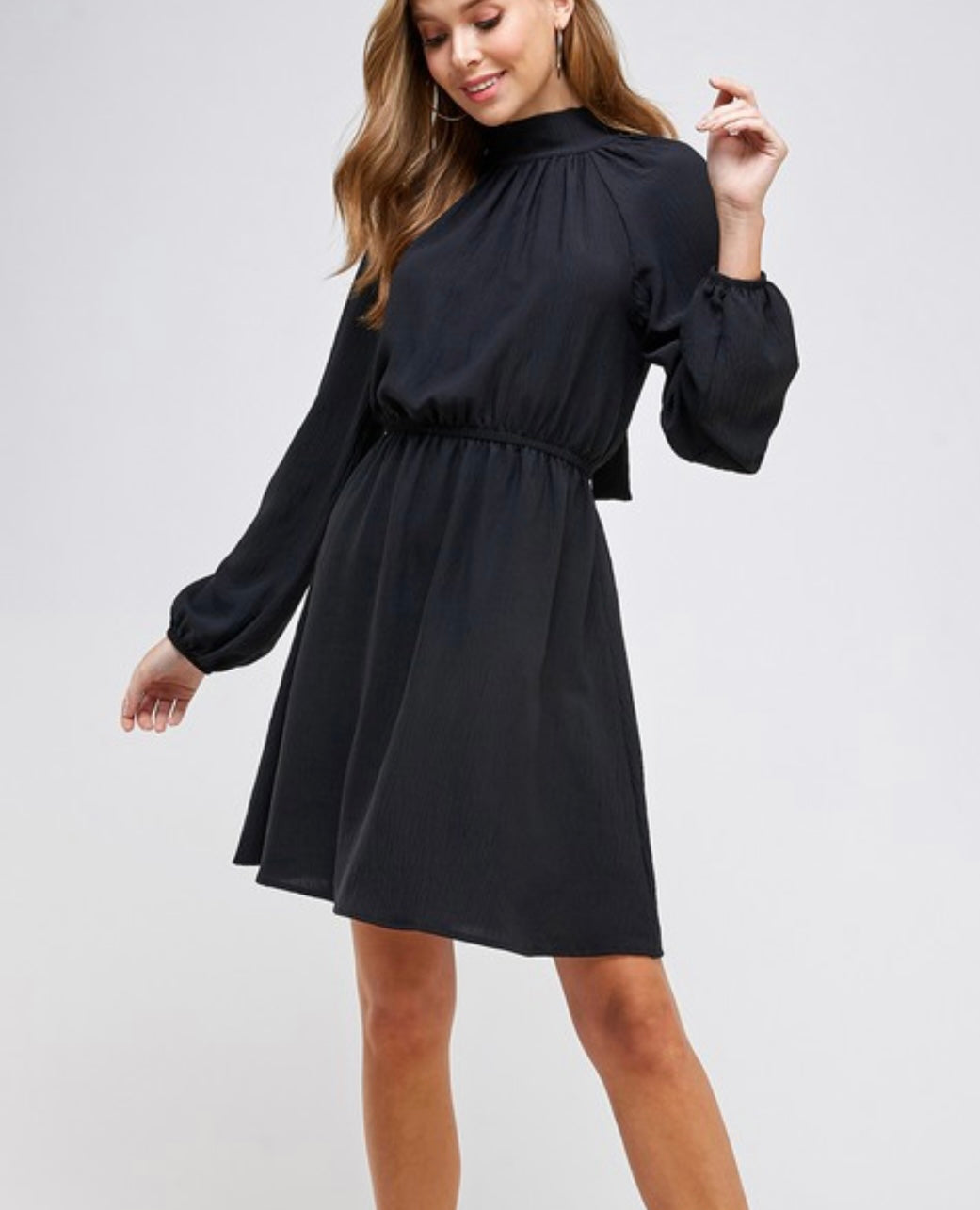 Mock Neck Ruched Waist Longsleeve Dress