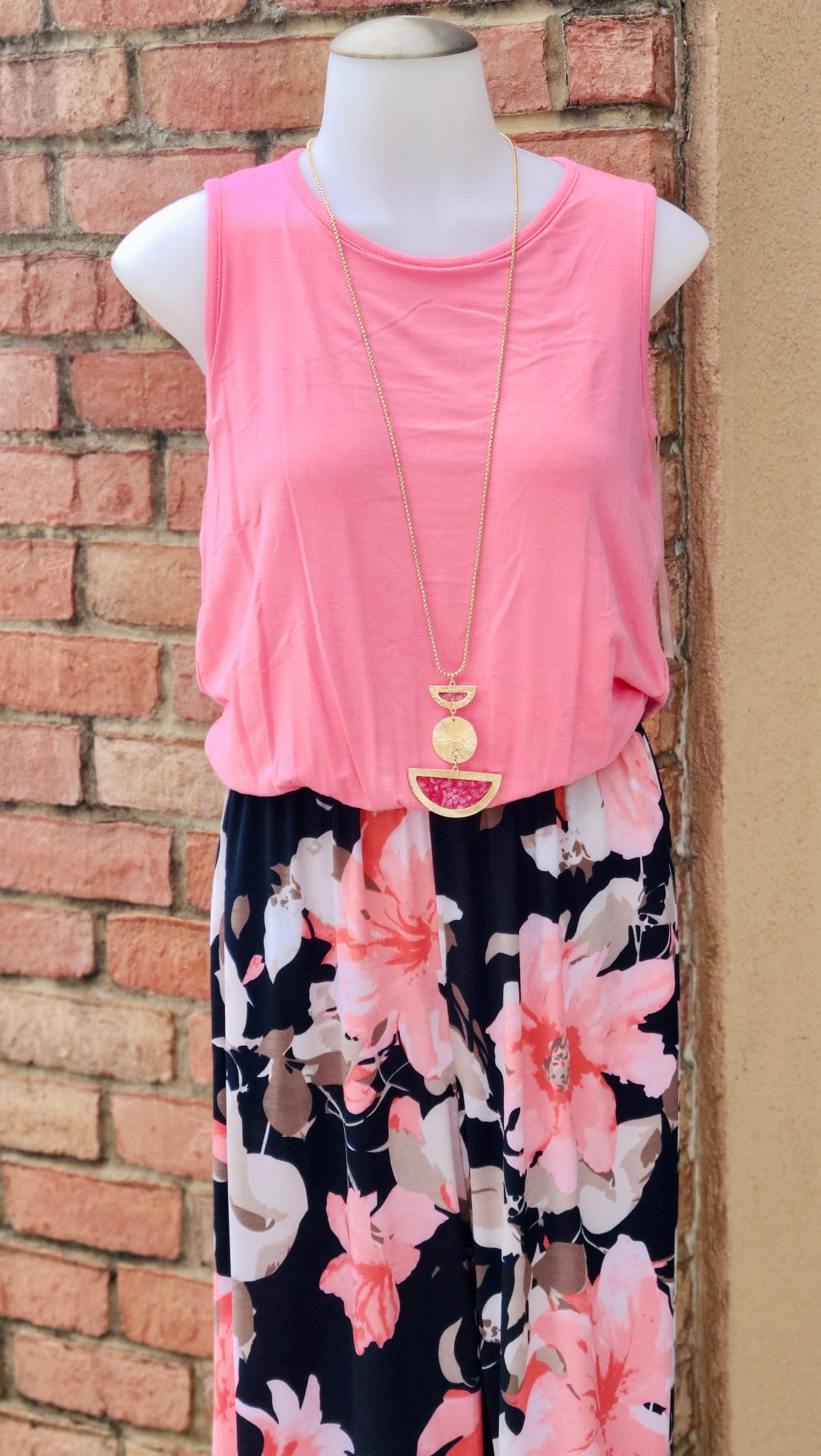 Pink Navy Taupe Floral Jumpsuit