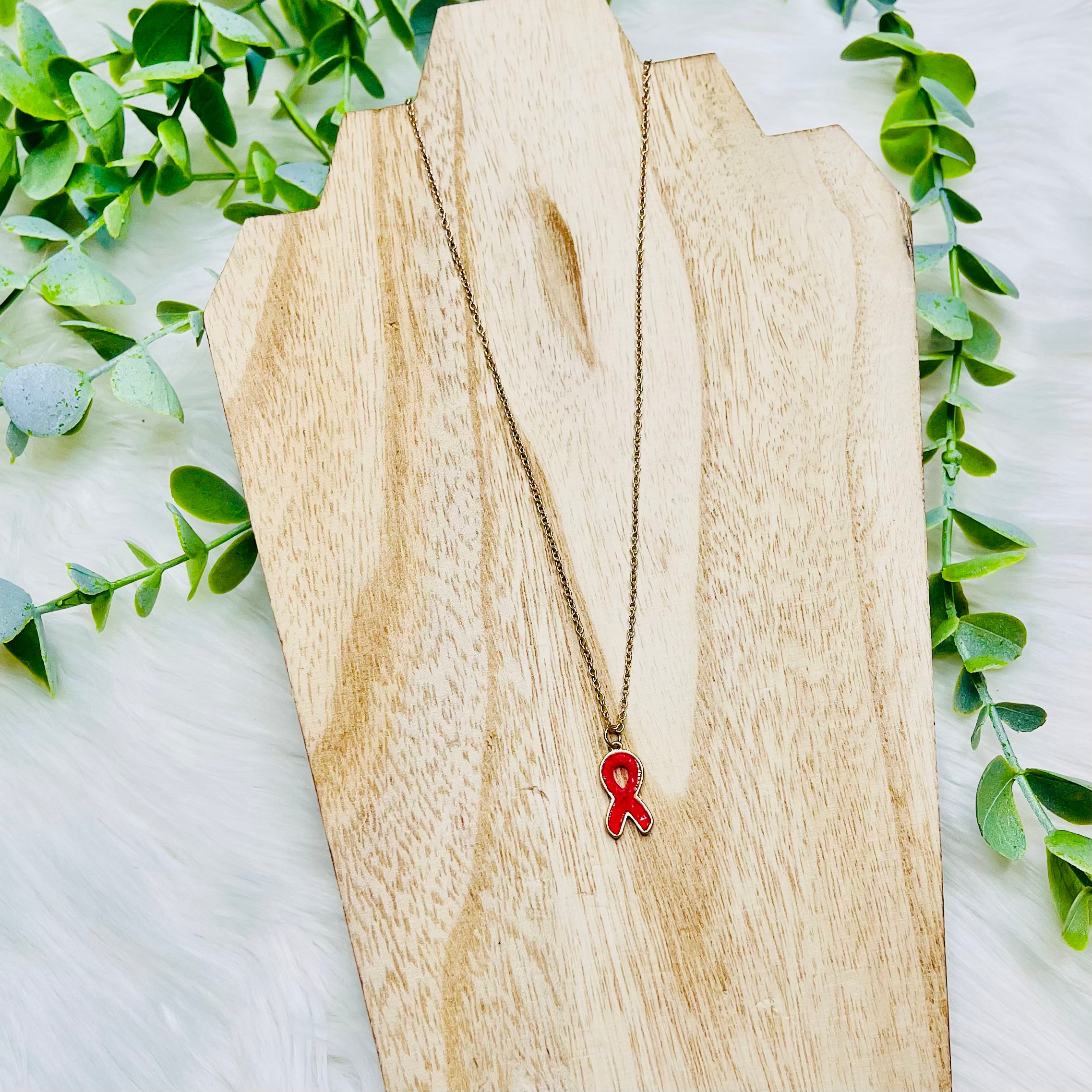 Breast Cancer Ribbon Druzy Necklace