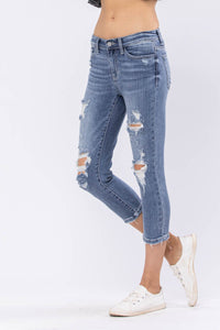 Mid Rise Destroyed Judy Blue Capris Denim - PLUS 22W