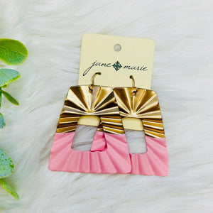 Gold Pink Matte Crinkled Earrings