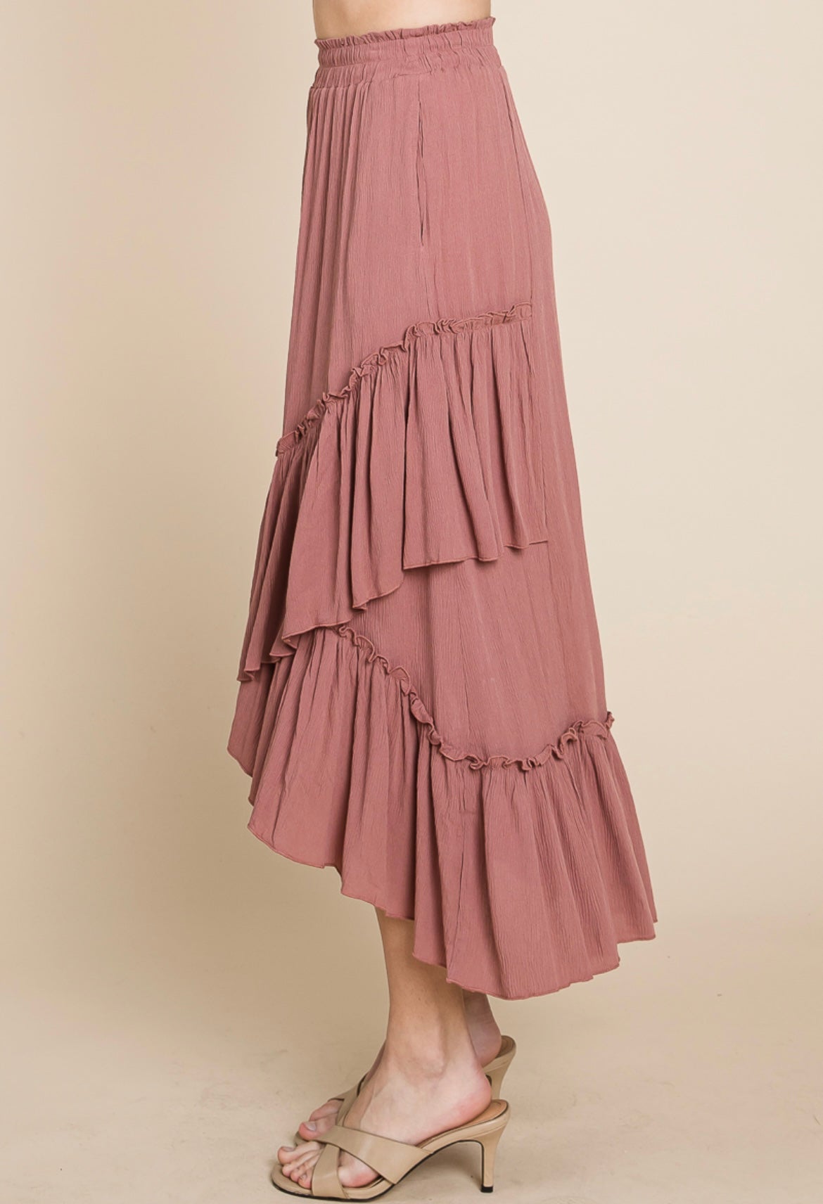 MAUVE RUFFLE MAXI SKIRT