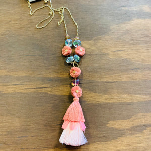 Flower Beaded Ombre Tassel Neckalce