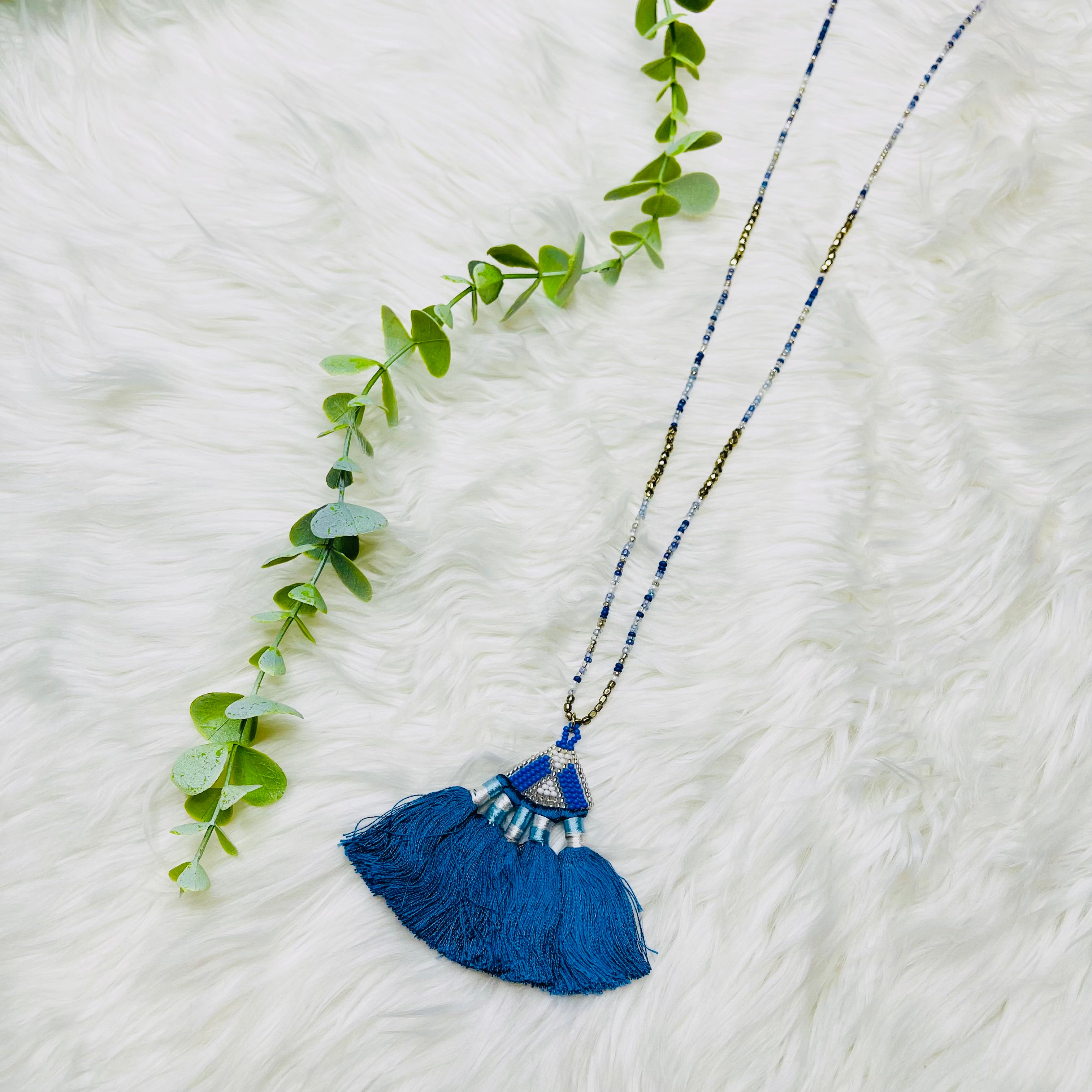 Seedbead Tassel Fan Triangle Necklace