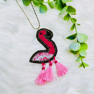 Beaded Flamingo Tassel Necklace