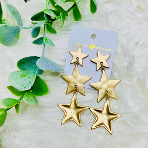 Linked Gold Triple Star Earrings
