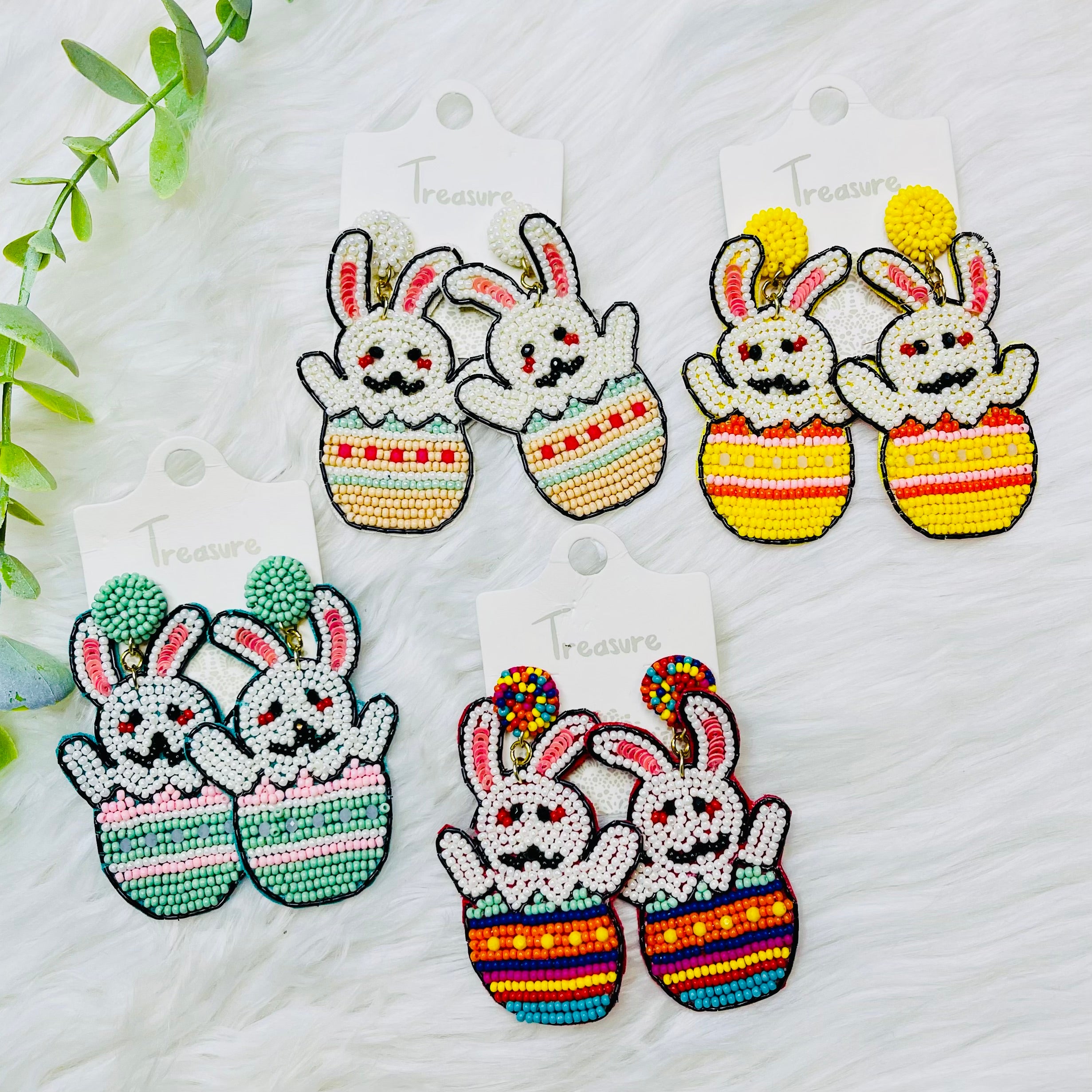 Bunny Hatched Easter Egg Seedbead Earrings- SALE
