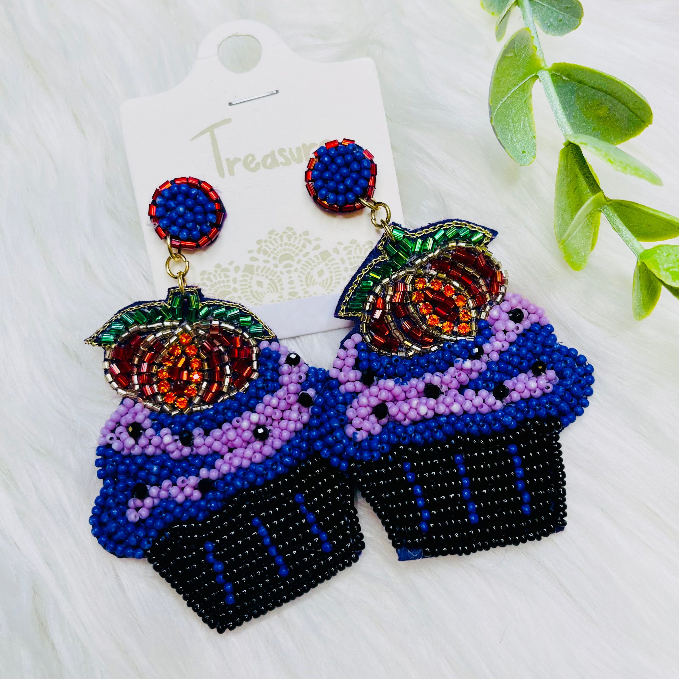 Seedbead Pumpkin Cupcake Earrings
