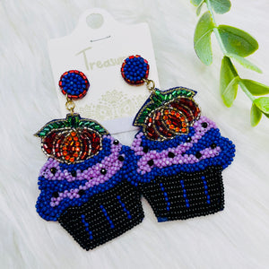 Seedbead Pumpkin Cupcake Earrings