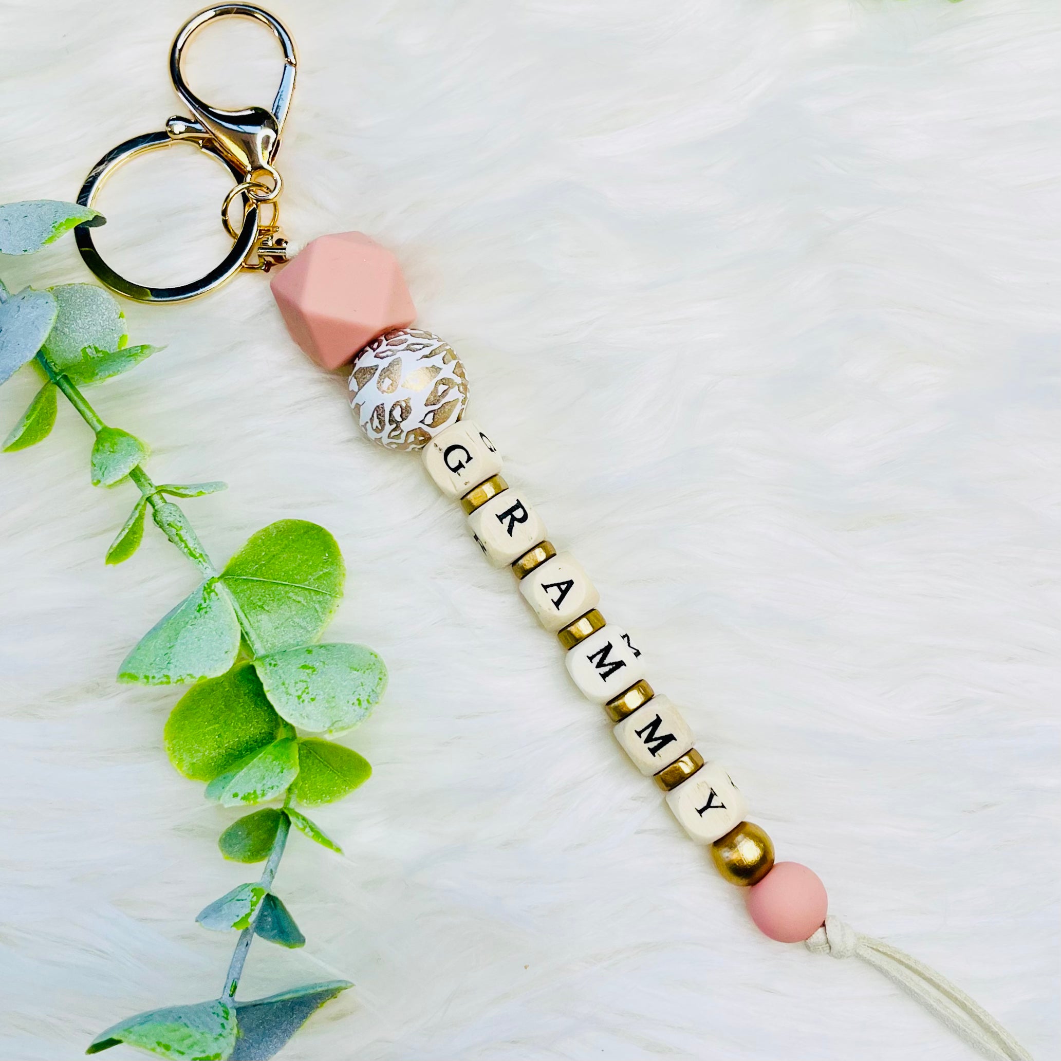 Grandma Names Wood Beaded Tassel Keychain