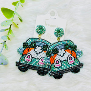 Easter Bunny Butt & Carrots Truck Seedbead Earrings- SALE