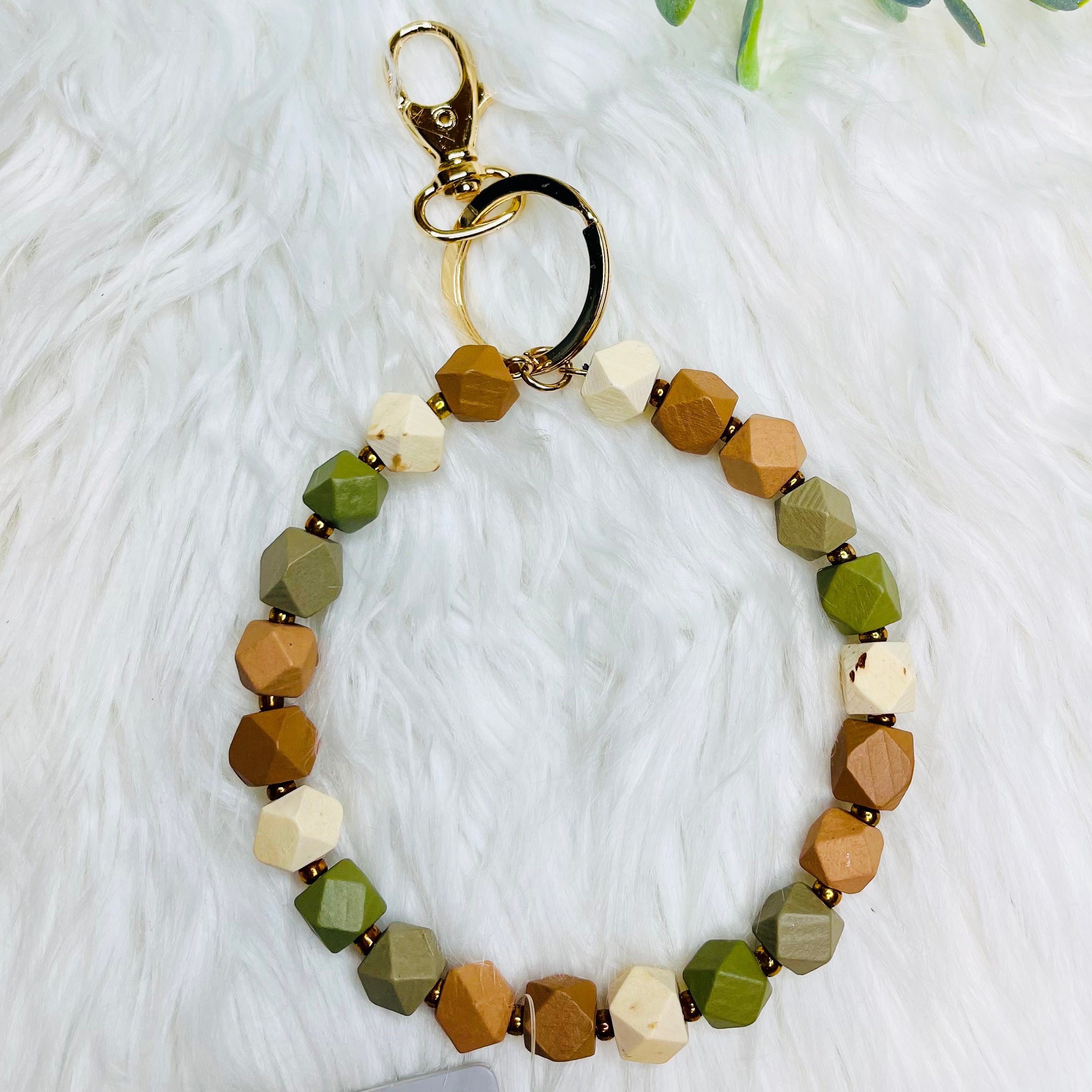 Multi Beaded Wood Square Bangle Keychain