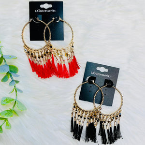 Gold Hoops With Dangly Tassels Earrings