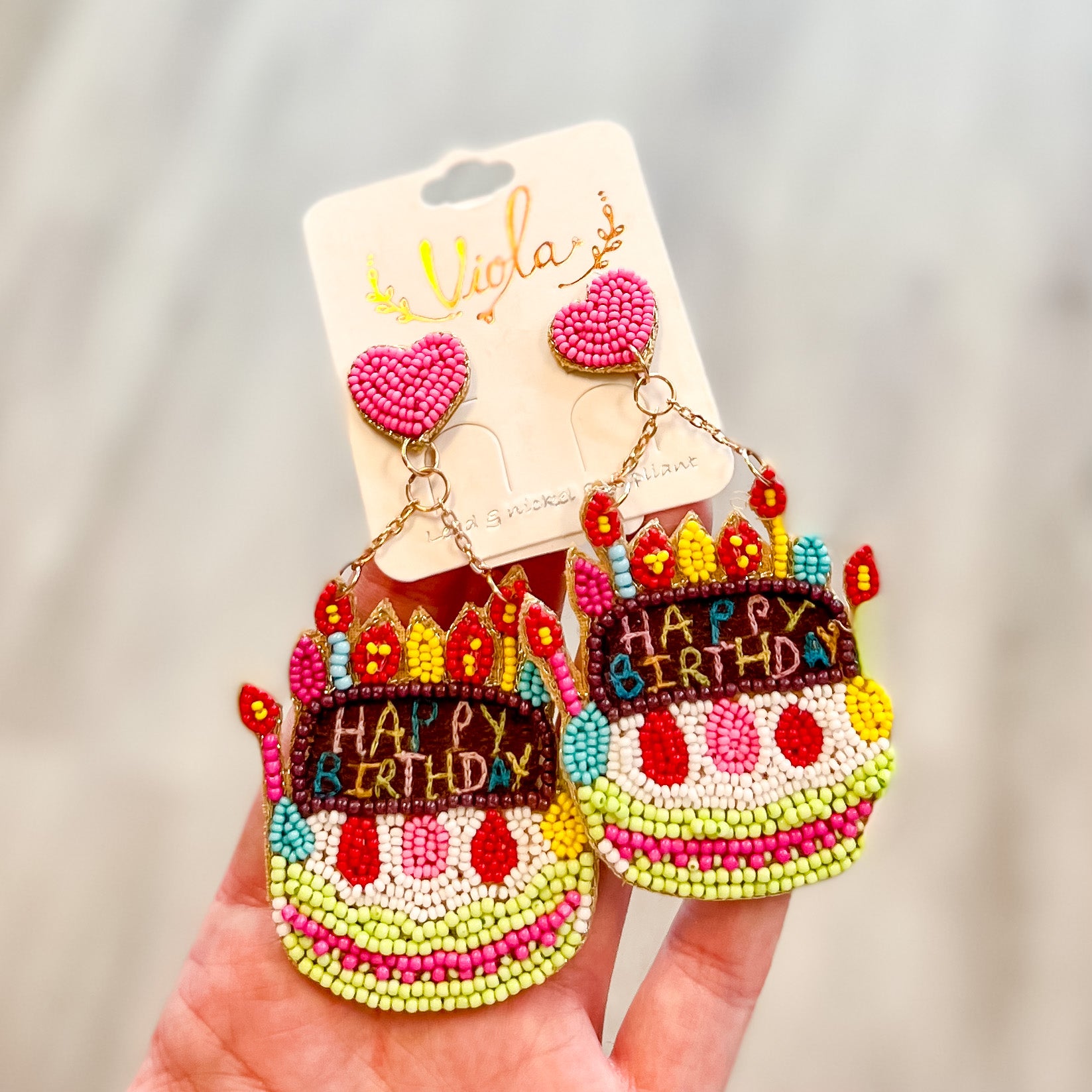 Dangly Happy Birthday Cake Earrings