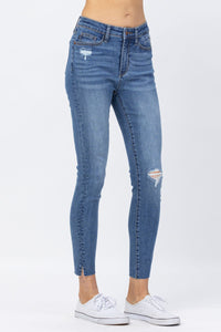 Hi Waisted Dandelion Embroidery Skinny Medium Wash Judy Blue Denim-PLUS