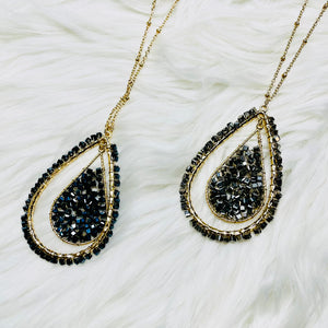 Metal Beaded Teardrop Double Necklace