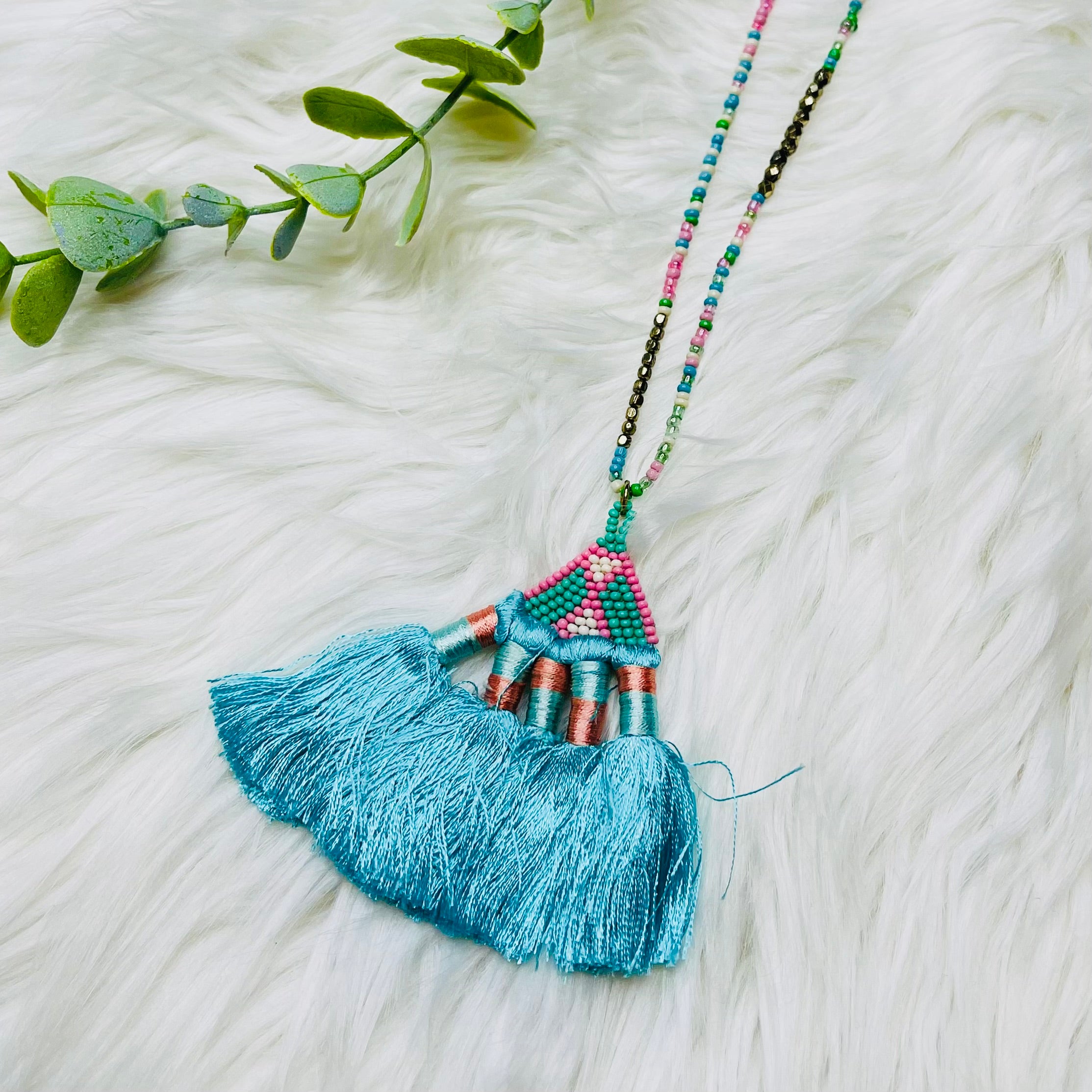 Seedbead Tassel Fan Triangle Necklace