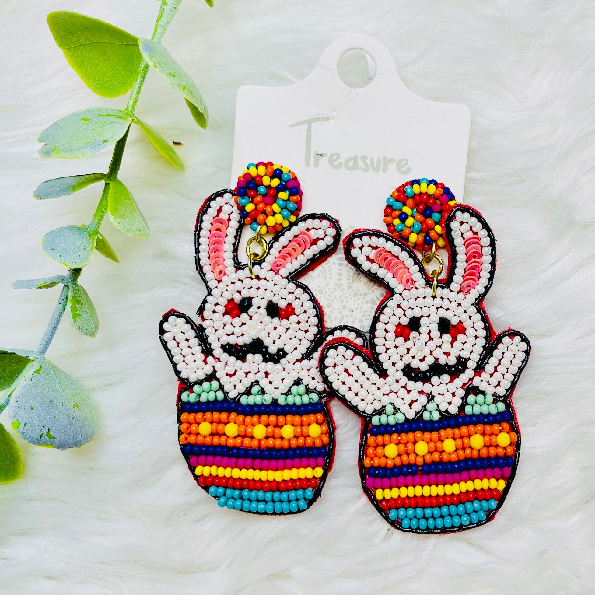 Bunny Hatched Easter Egg Seedbead Earrings- SALE