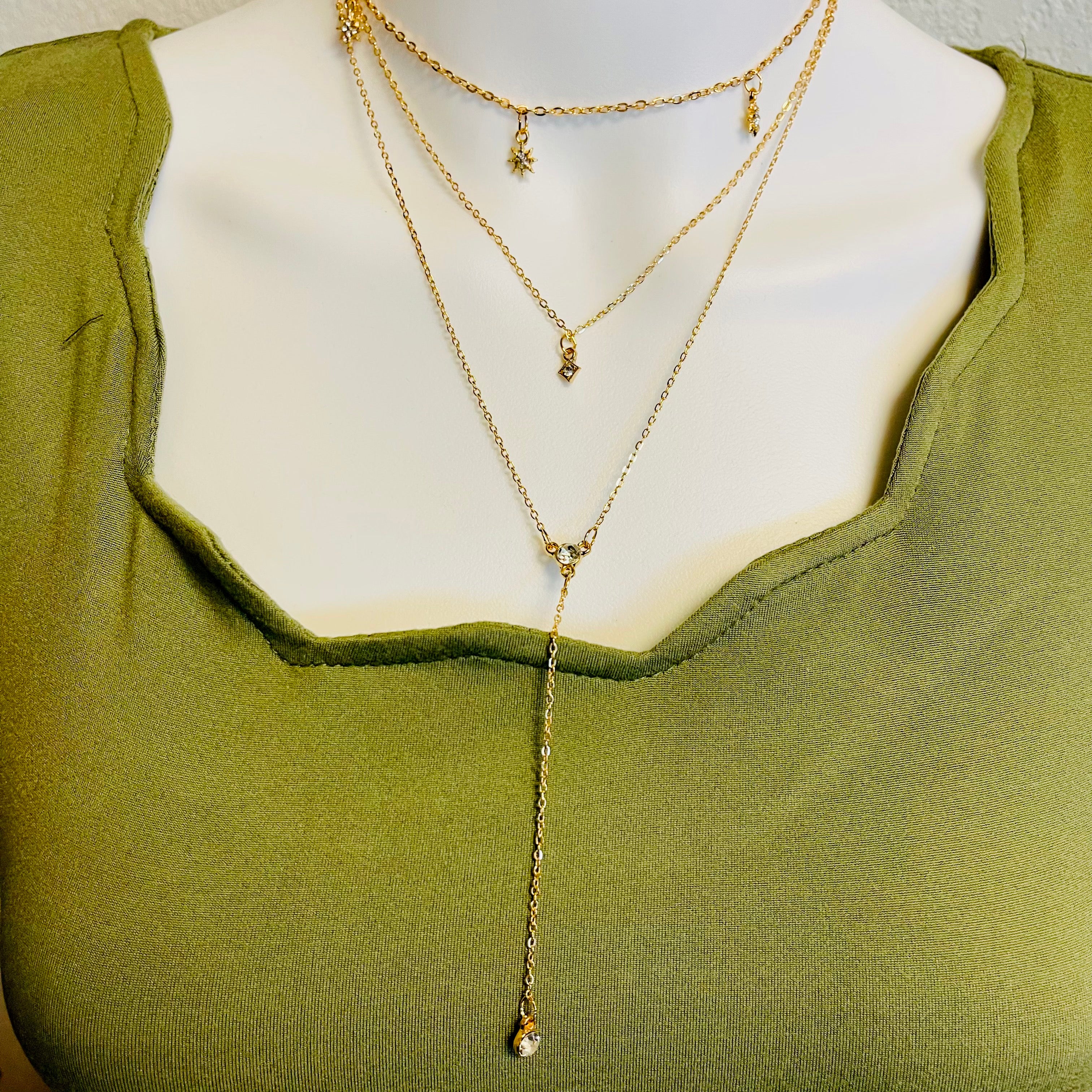 Gold Star Triple Layer Necklace