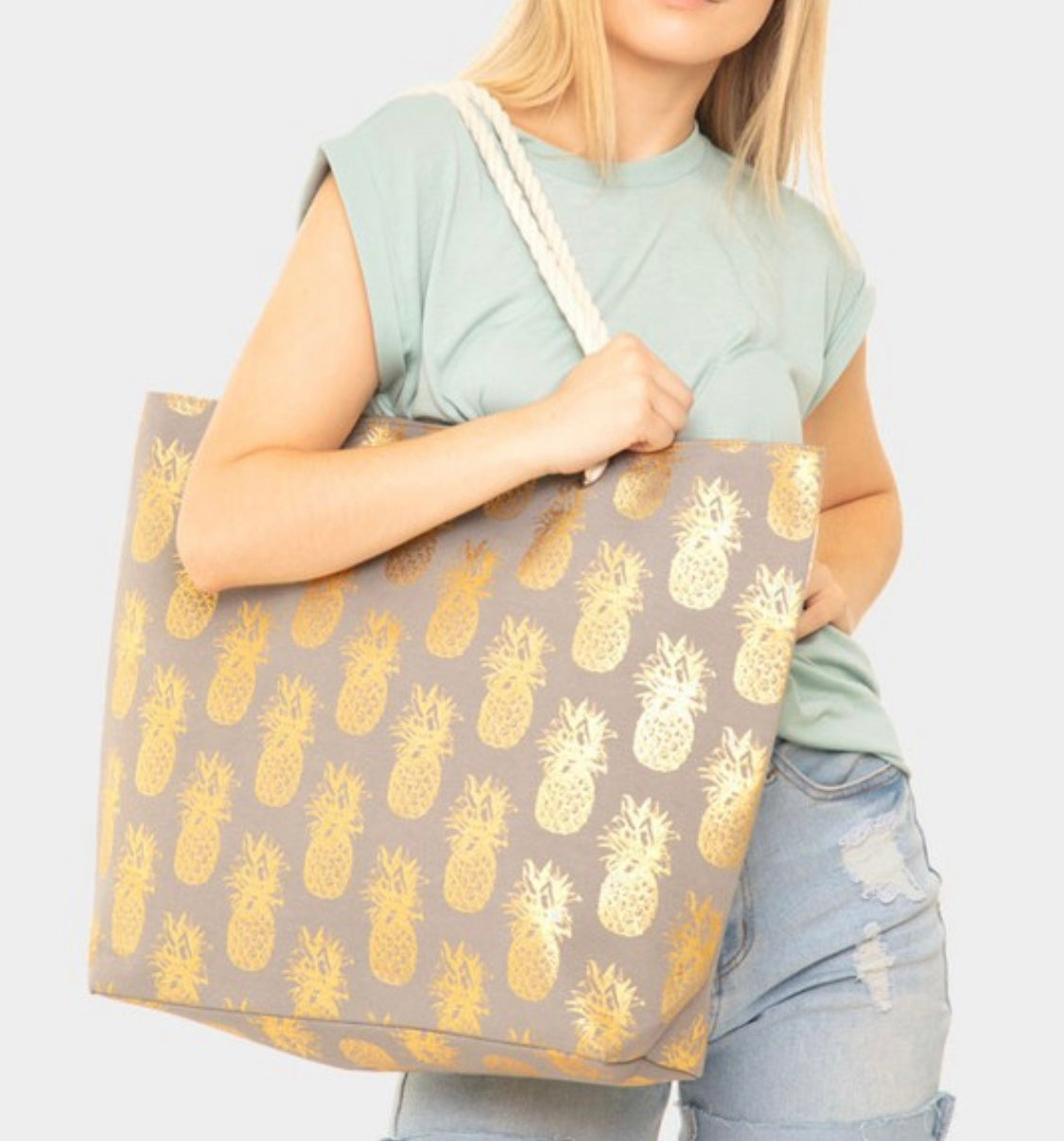 Metallic Pineapple Beach Bag