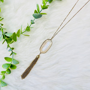 Oval Stone Tassel Necklace