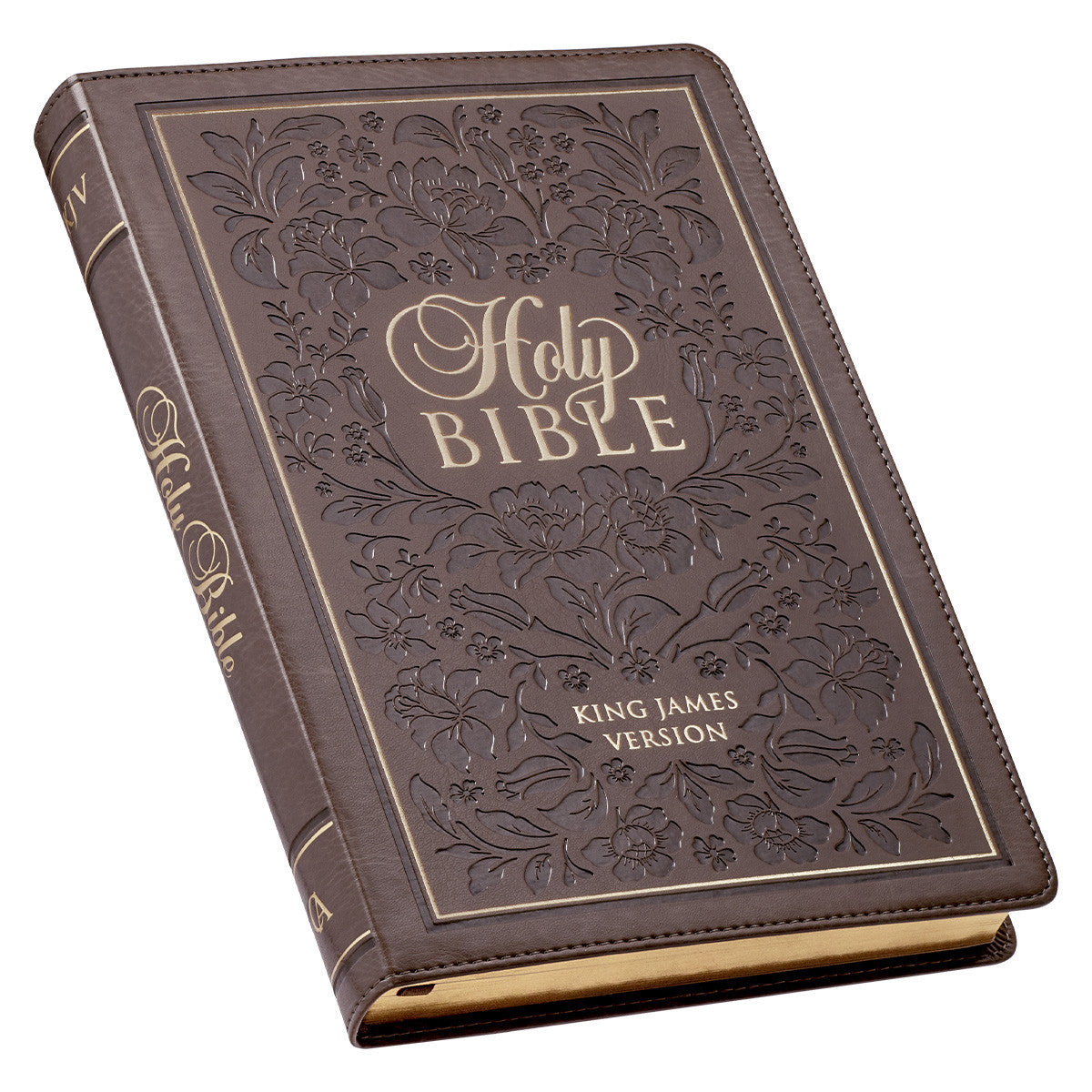 Dusty Brown Floral Faux Leather Large Print KJV Thinline Bible Thumb Index