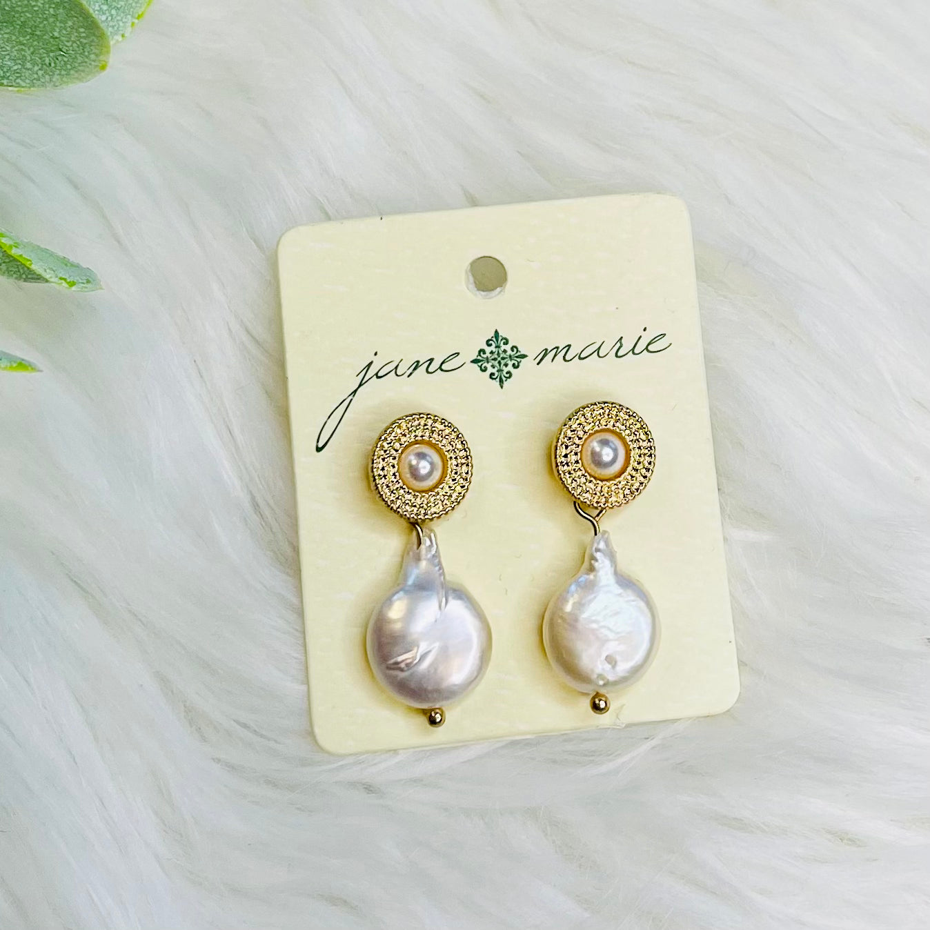 Gold Stud Pearl Dangle Earrings