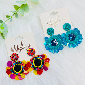 Sequin Seedbead Flower Earrings