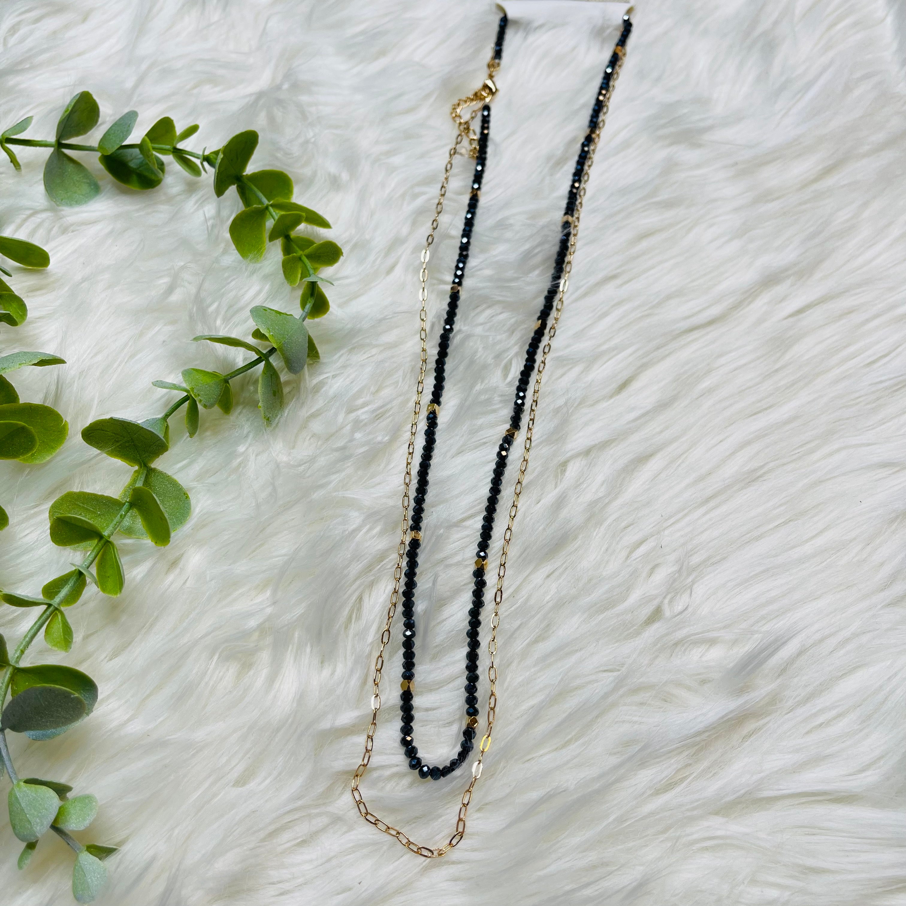 Navy Blue Beaded Double Stranded Necklace
