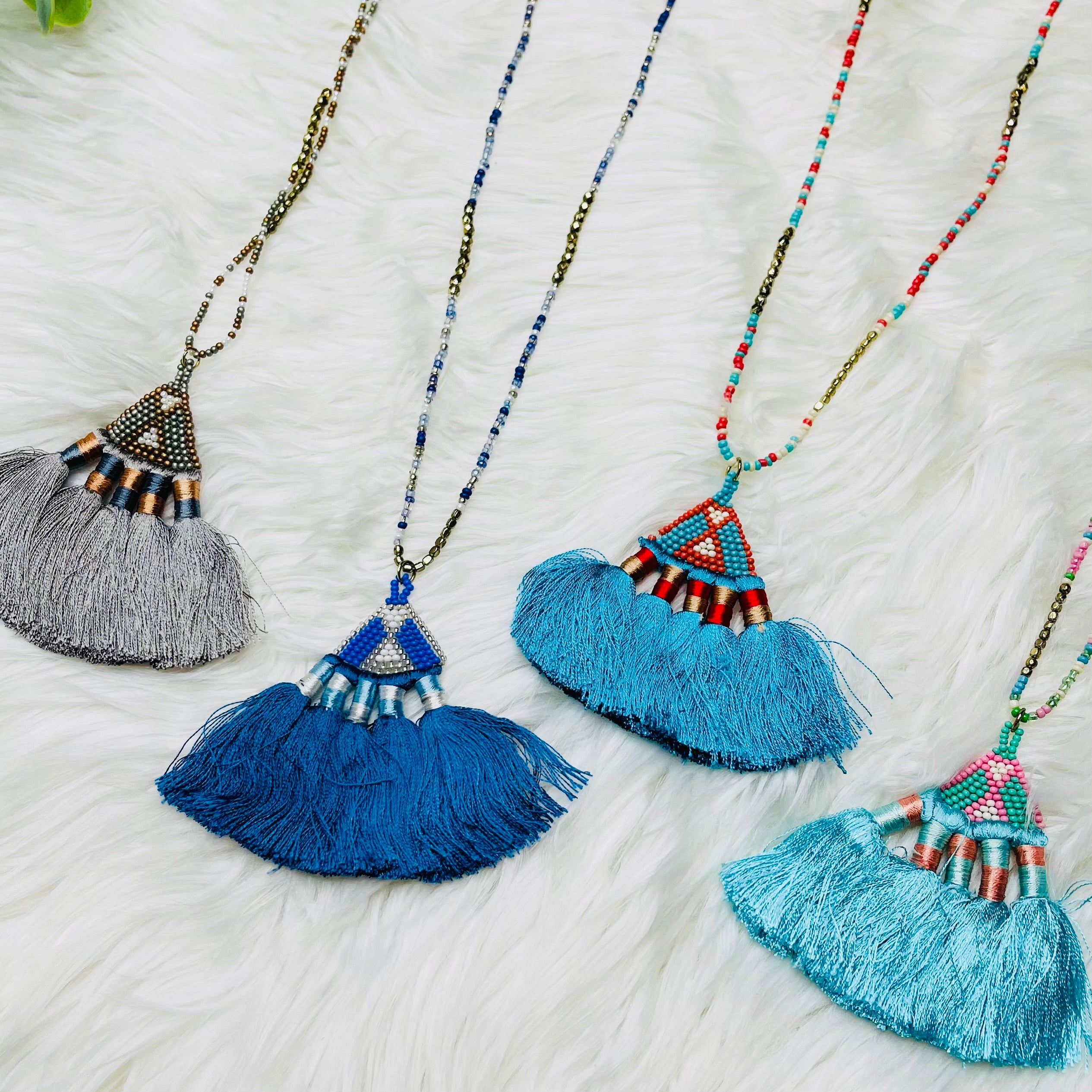 Seedbead Tassel Fan Triangle Necklace