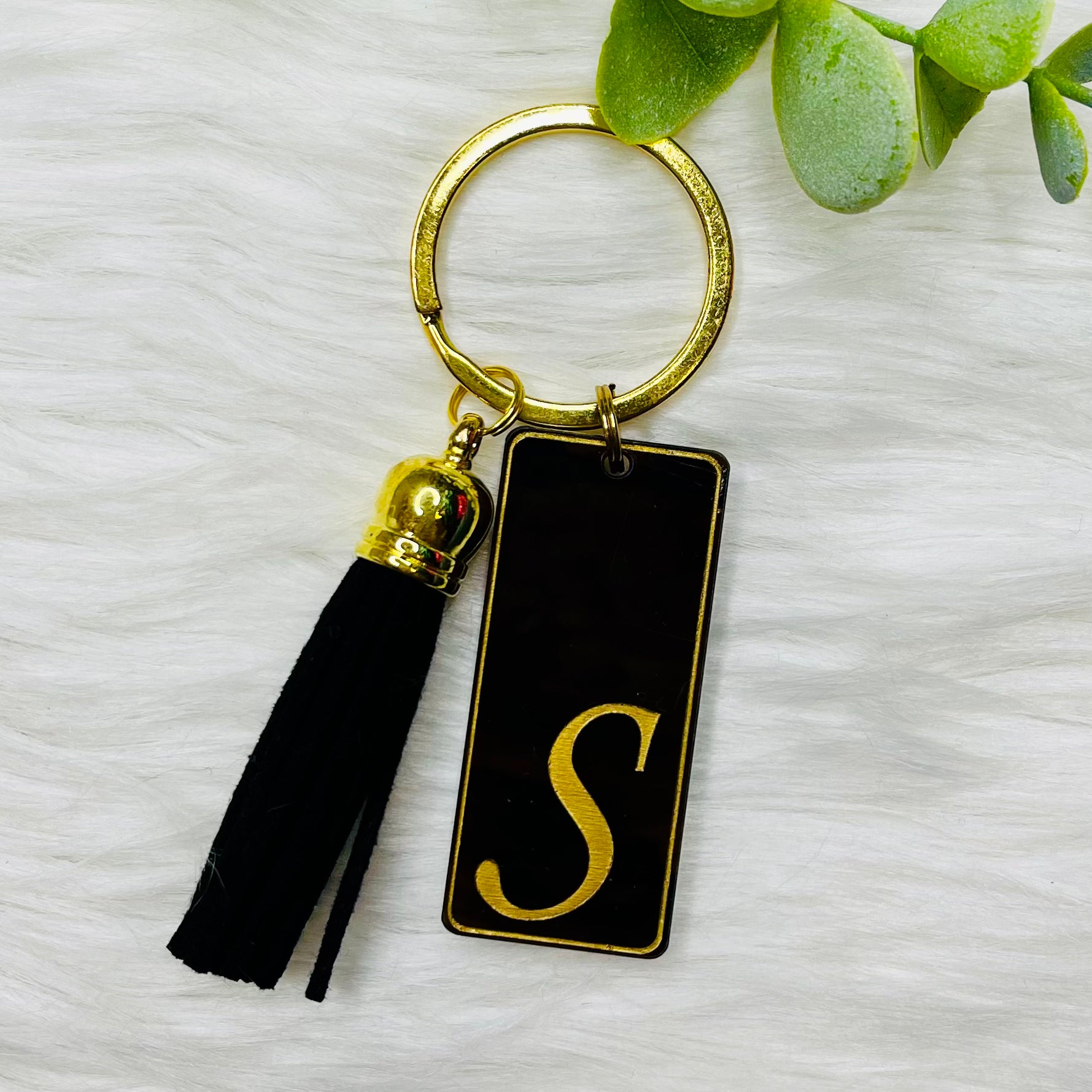 Tortoise Initial Tag Keychain