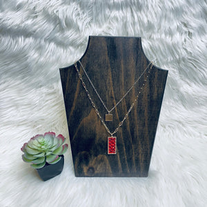 Red Crystal Rectangle Layered Necklace