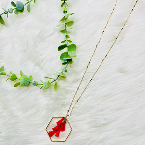 Red Hexagon Tassel Gold Necklace