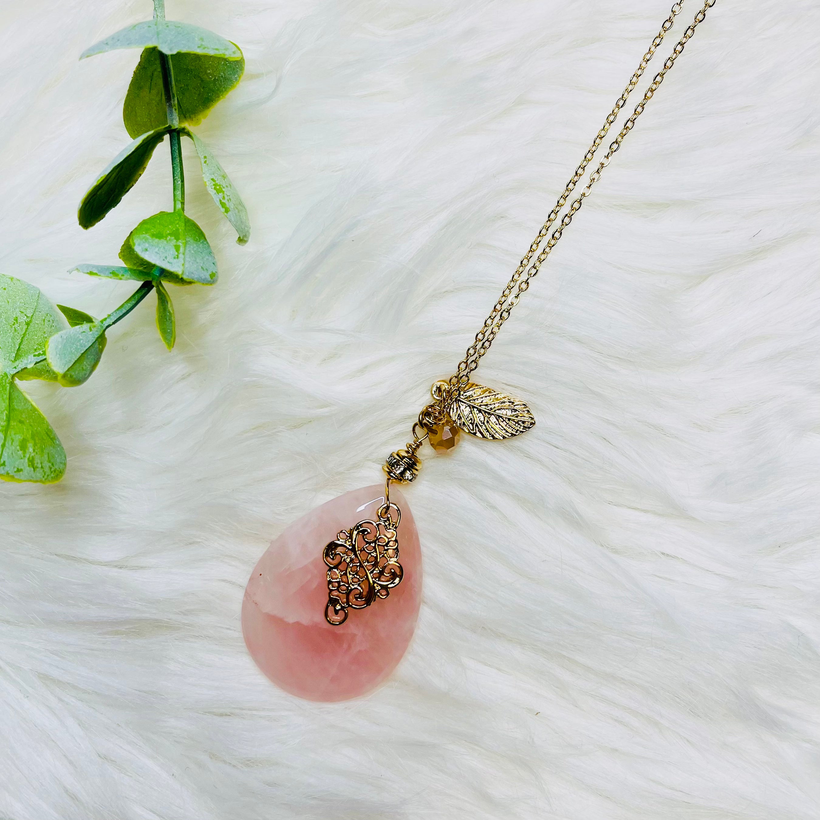 Oval Shaped Stone Charms Necklace