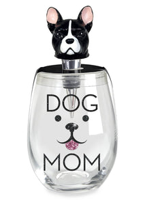 Stemless Wine Glass "DOG MOM" Dog Wine Stopper