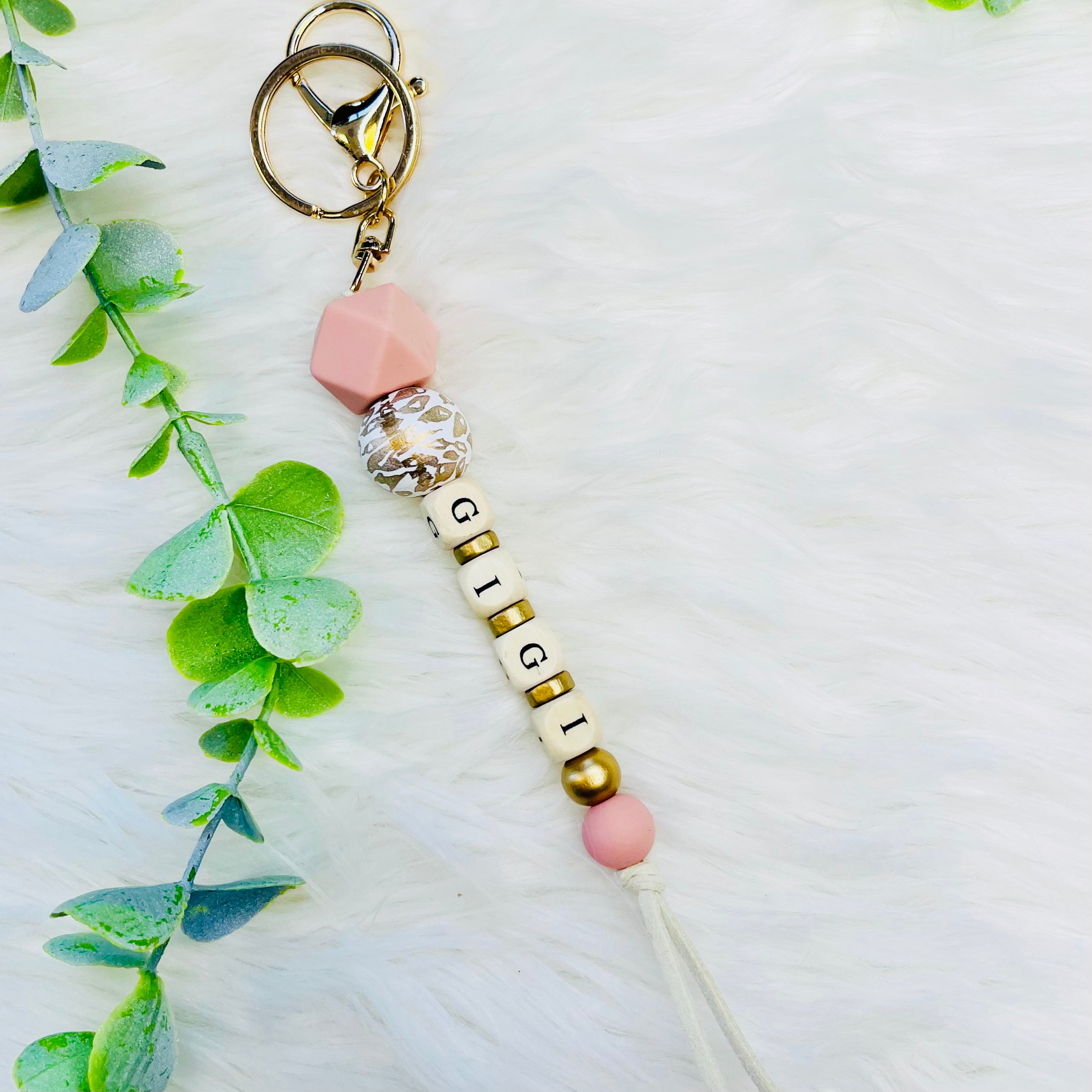 Grandma Names Wood Beaded Tassel Keychain