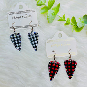 Buffalo Plaid Heart Metal Earrings