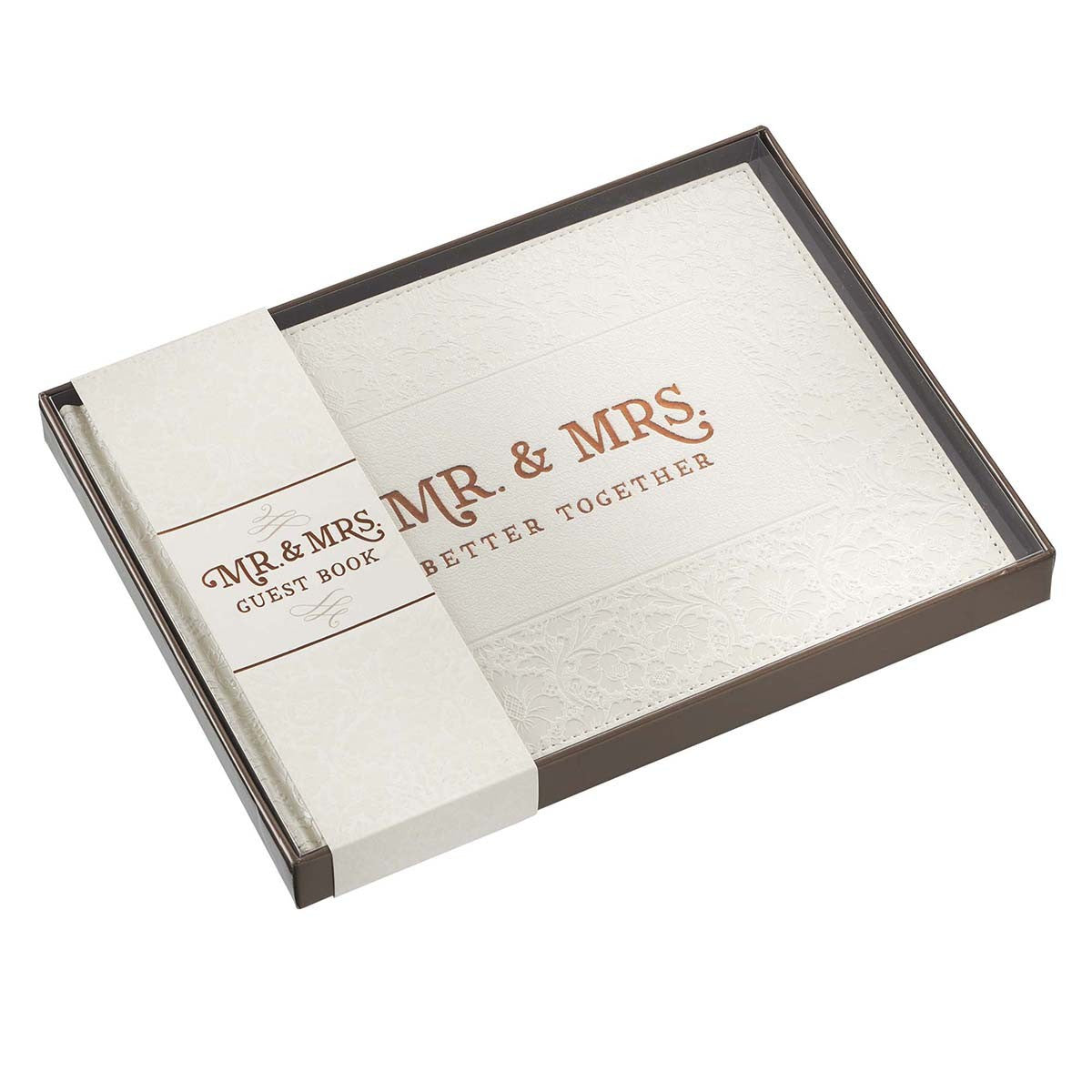 Mr & Mrs Medium White Faux Leather Wedding Guest Book