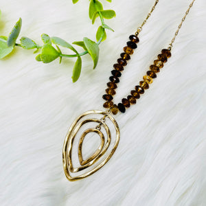 Brown Triple Layer Open Metal Teardrop Necklace