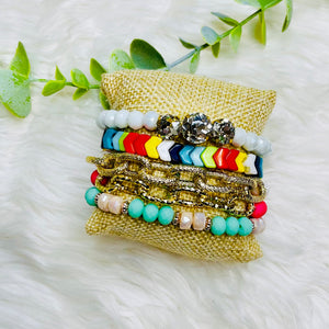 Bright Arrow Rainbow Chain Gem Bracelet Set of 5