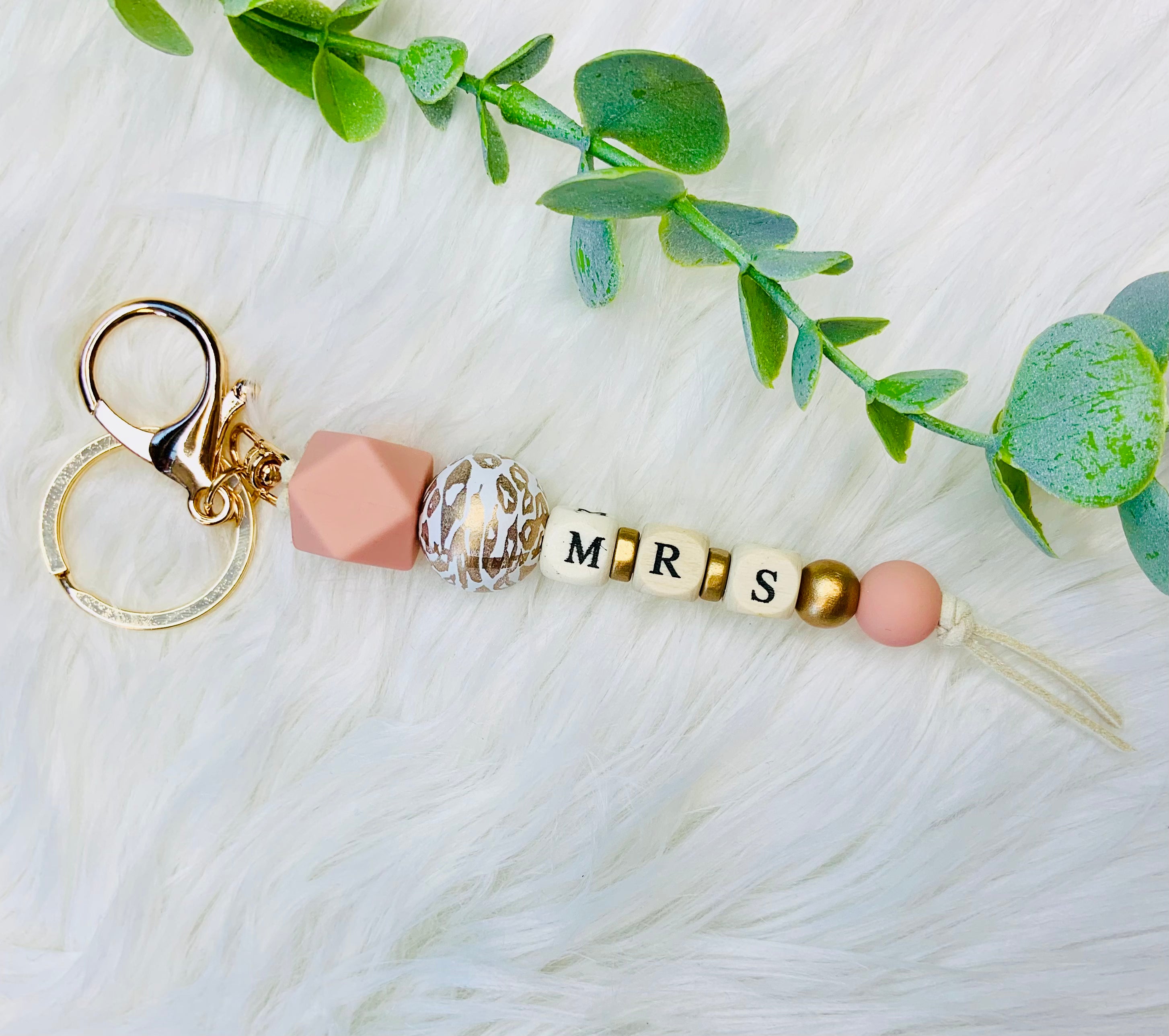 Bridal Wood Beaded Tassel Keychain