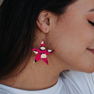 Fuchsia Star Leopard Earrings