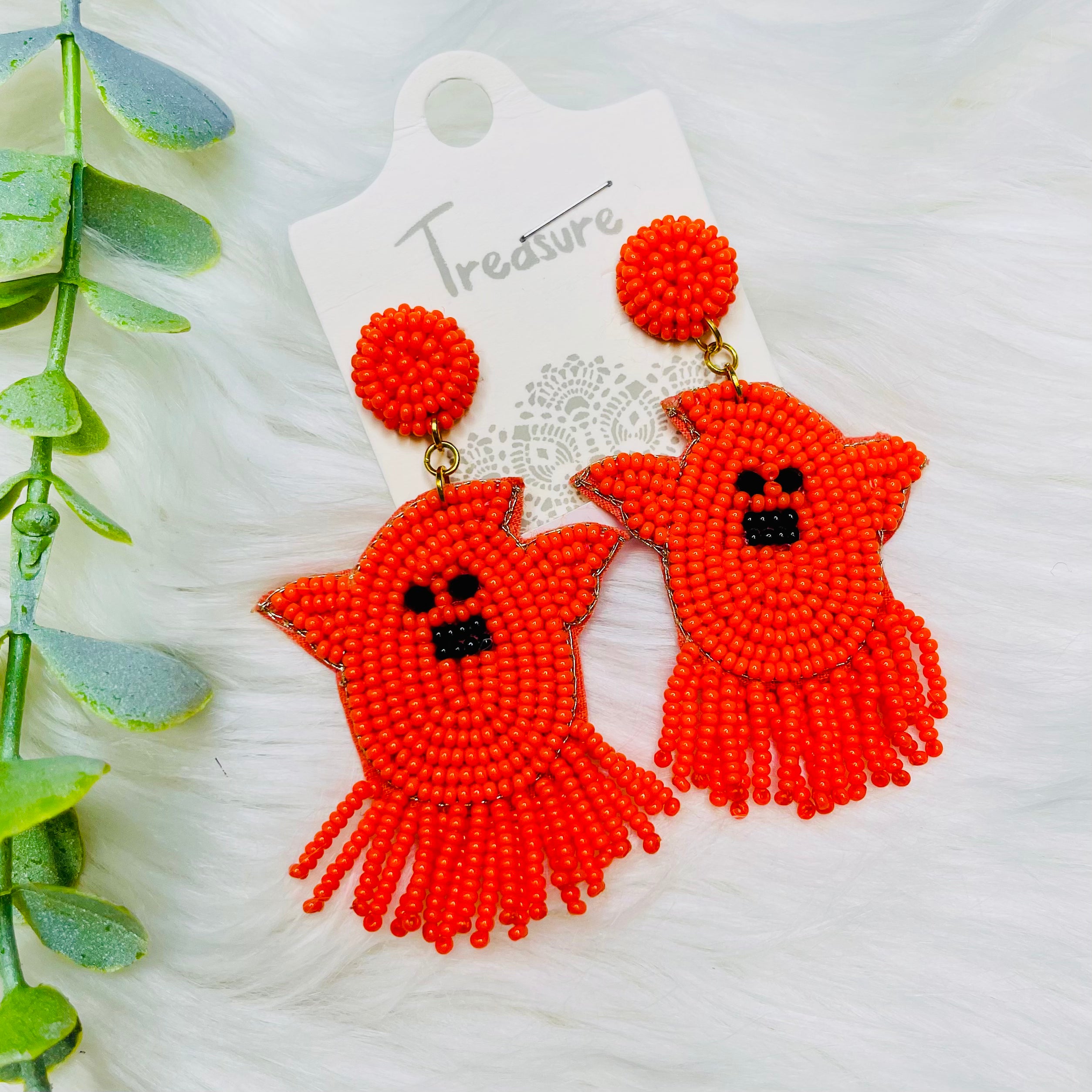 Orange Ghost Seedbead Tassel Earringss