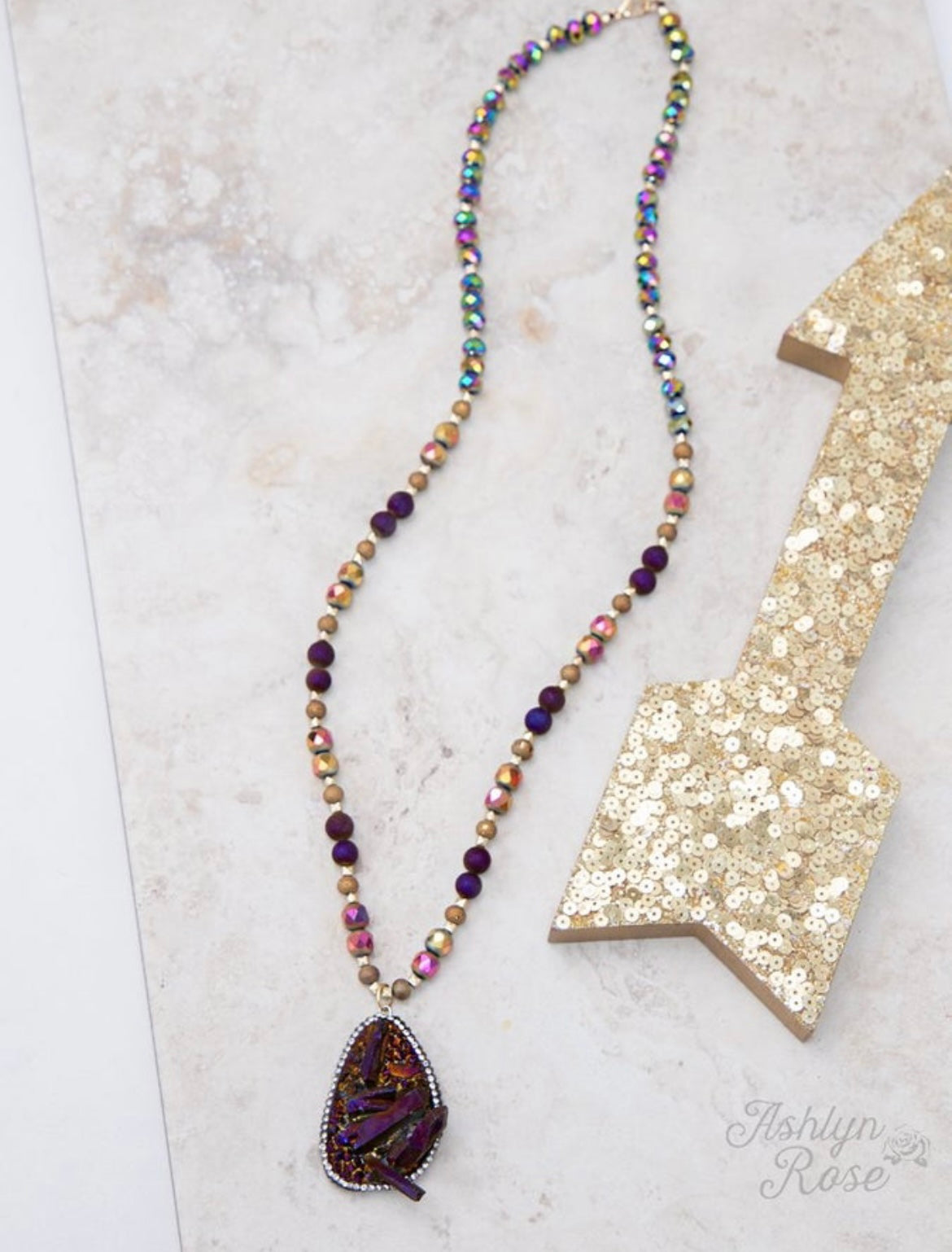 MYSTIC WONDER PURPLE DRUZY STONE NECKLACE