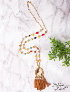 Cowhide Multi Bead Tassel Necklace
