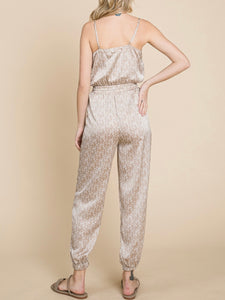 SATIN TAN LACE DETAIL STRAPPY JUMPSUIT