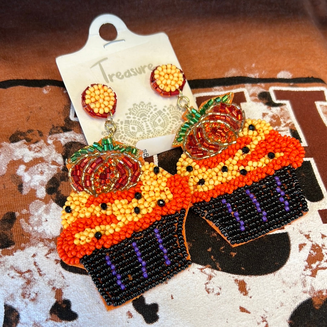 Seedbead Pumpkin Cupcake Earrings
