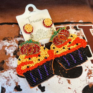 Seedbead Pumpkin Cupcake Earrings