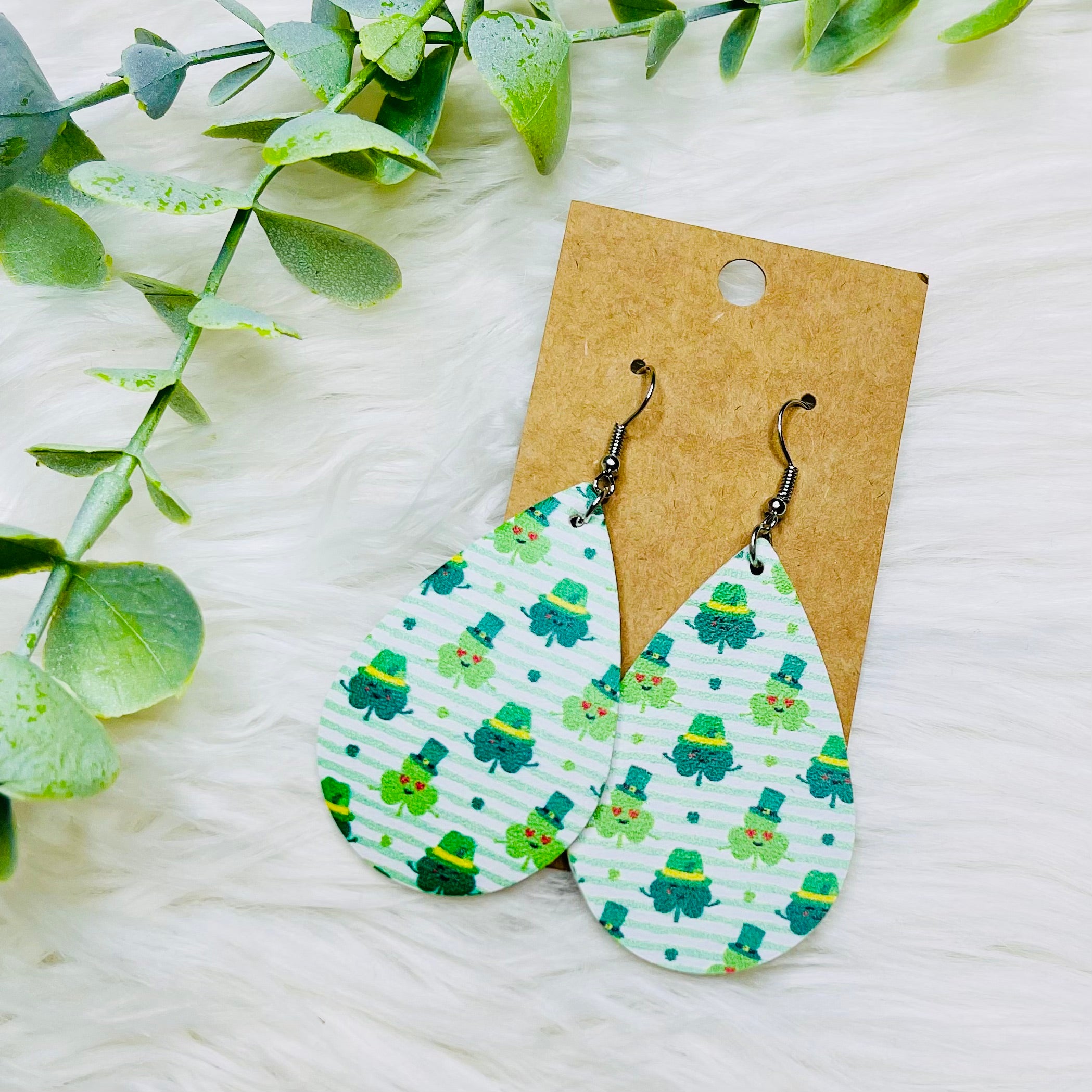 St. Patricks Day Faux Leather Earrings- SALE