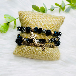 Cross Charm 3 Strand Bracelet Set